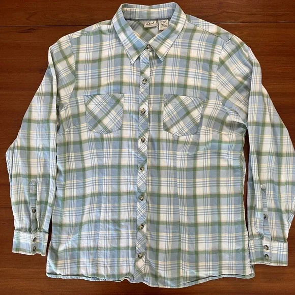 🌲 L.L. Bean Women’s Green & Blue Plaid Button-Down Cottage Core Shirt L-Reg - Picture 2 of 8